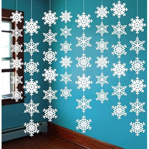 jollylife 12PCS Snowflake Garland Winter Party Wonderland Birthday Decorations - Christmas Snow Flake Streamers Strings Hanging Decor Cover