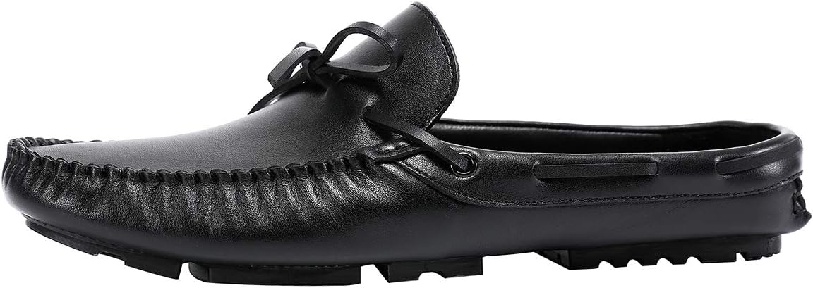 TOZOL Men's Mules Clog Leather Slip On Backless Loafers Fashion Slippers Soft Shoes Black