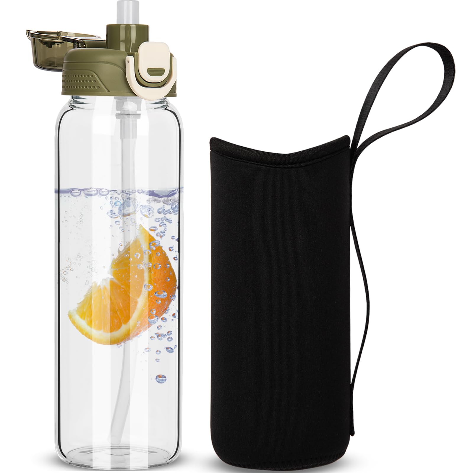DEARRAY 0.8l Trinkflasche Glas Flasche mit Strohhalm 800ml G