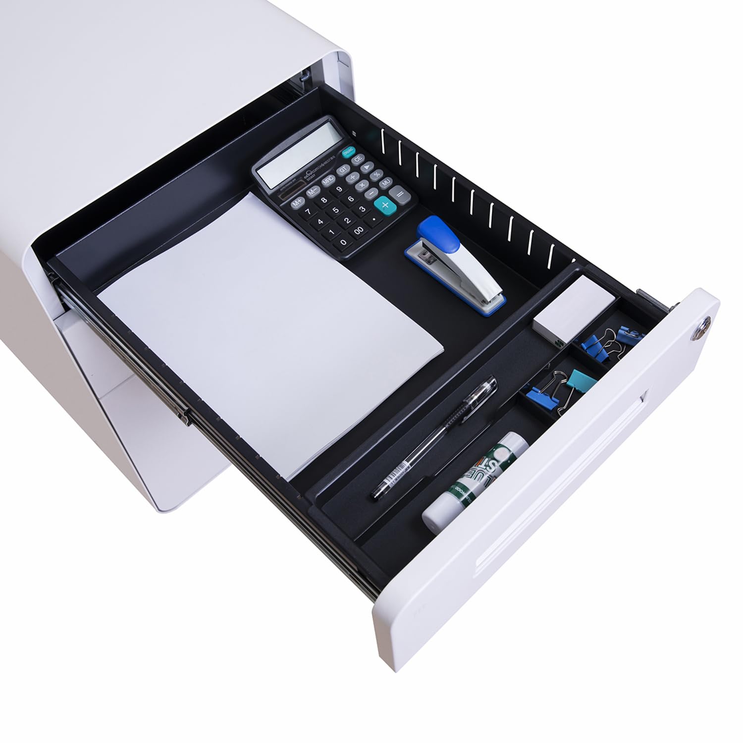 HJH Office 743015 Piedistallo mobile COLOR PLUS I Acciaio Bianco Cassettiera con rotelle, cartella sospesa A4, chiusura a chiave