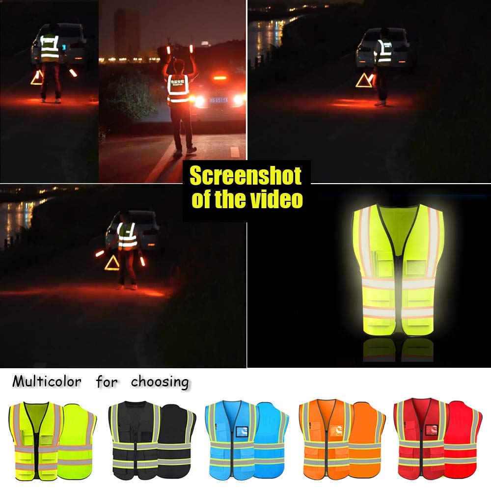 YOWESHOP High Reflective Visibility Safety Vest Custom Your Logo Safety Workwear with Reflective Strips and Front Zipper?Black-Pink Webbding S