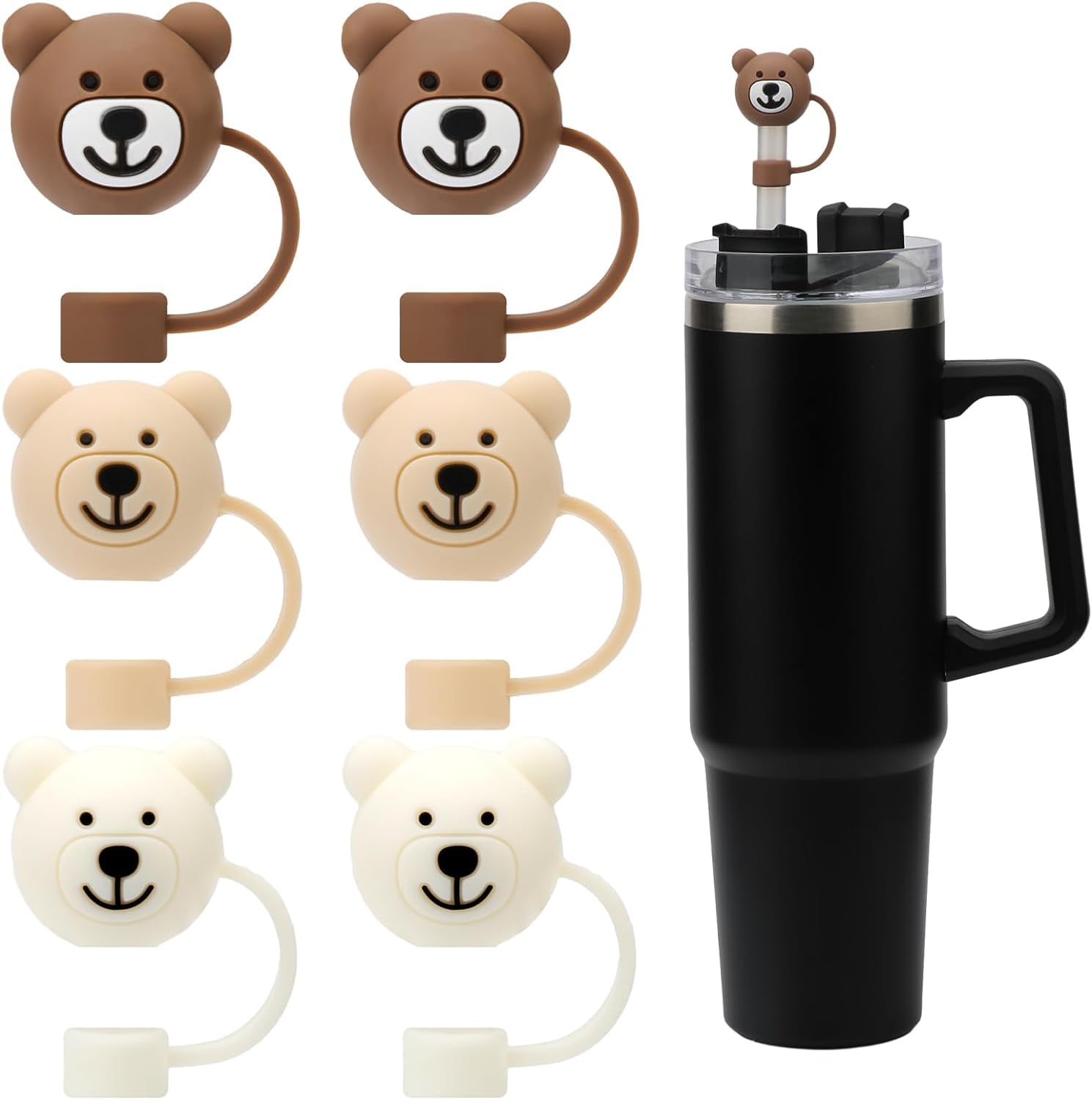 ZELLYA 6 Pack Straw Cover for Stanley Cups,Cute bear Straw Protector Cover Compatible with Stanley 30&40oz Silicone Straw Topper Caps for Stanley Cups Accessories- BPA Free Soft Silicone