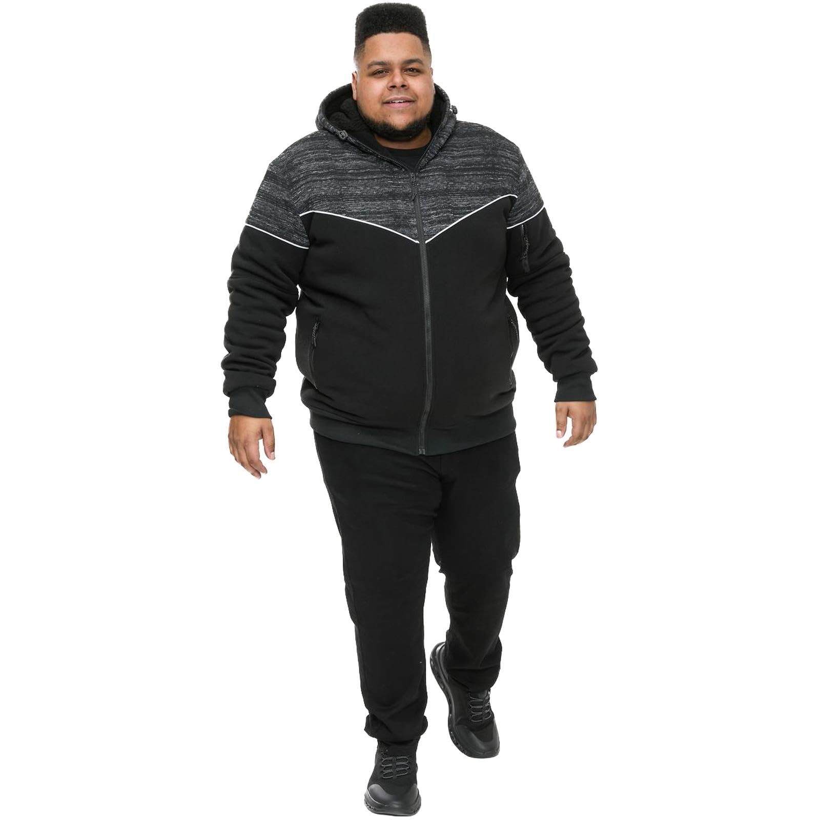 D555 Men's Black Duke Hennessey Zip Through Heavyweight Hoodie With Sherpa Lining - 4XL