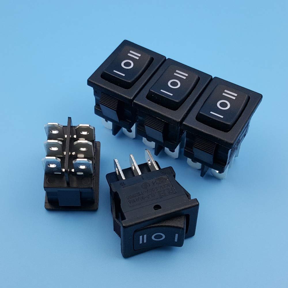 10Pcs Black RLEIL RL3-10 6Pin 3Position ON-OFF-ON Maintained Mini Rocker Switch 6A 250V