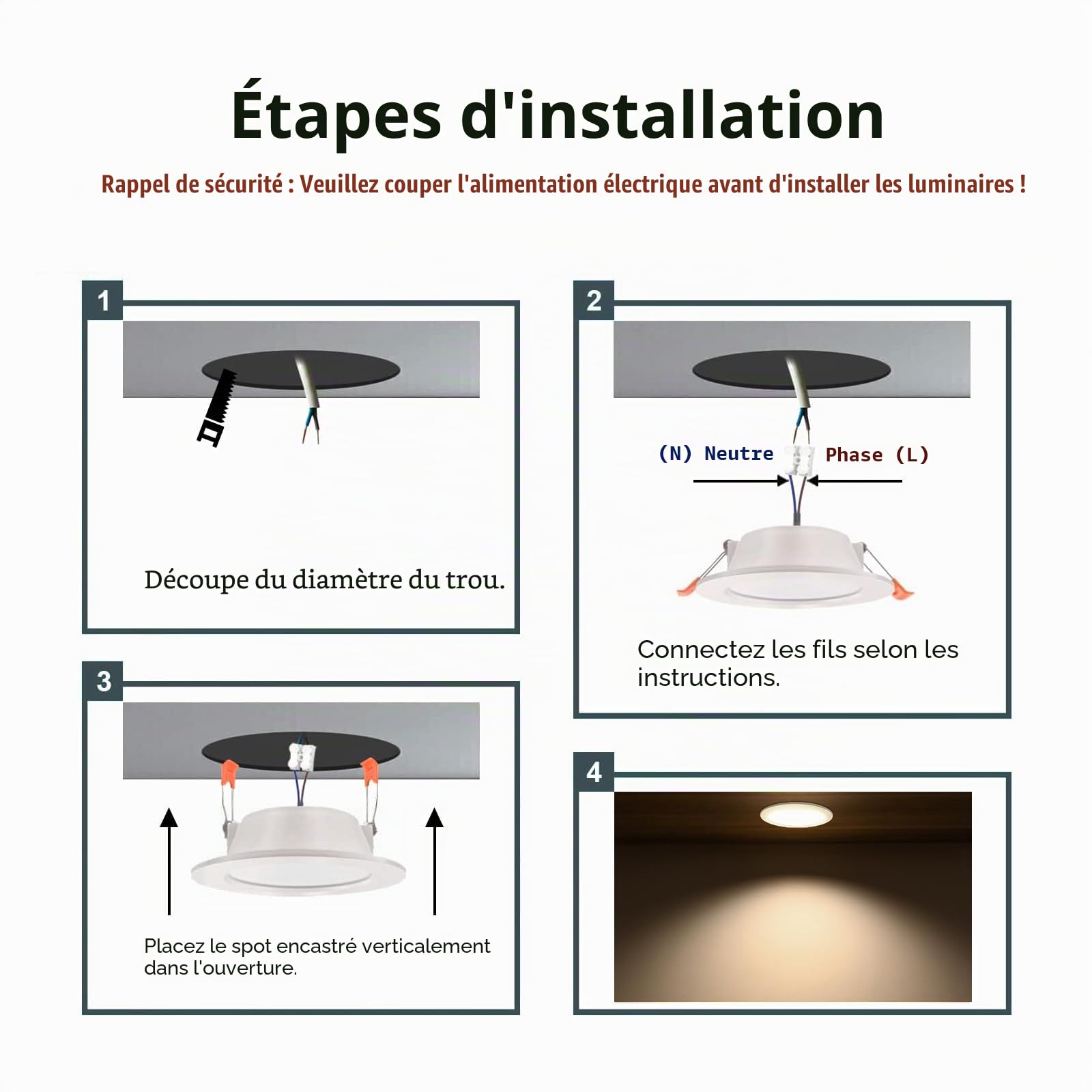 Spot LED 7W Blanc, Encastré Spot Salle de Bain IP44 Blanc Chaud 3000K/ Blanc Neutre 4000K/ Blanc Froid 6000K, 600LM 230V Encastré Downlight LED,Diamètre du trou Ø 88-100 mm, Lot de 5