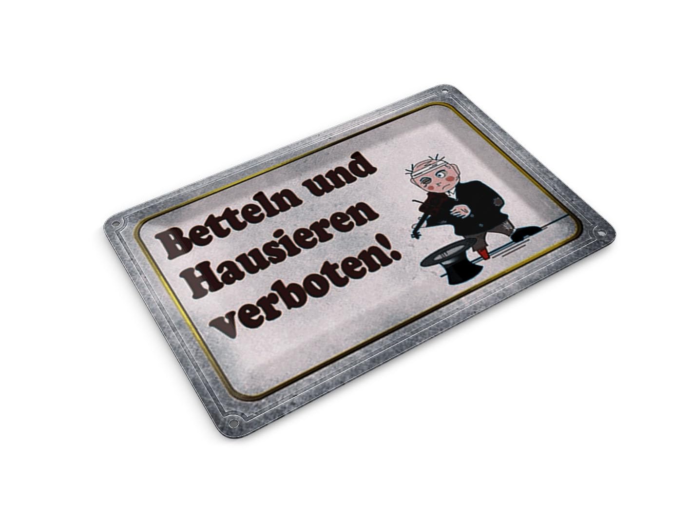 Femer Tin Postcard Notice 14 x 10 cm Begging Peddling Forbidden Decorative Sign