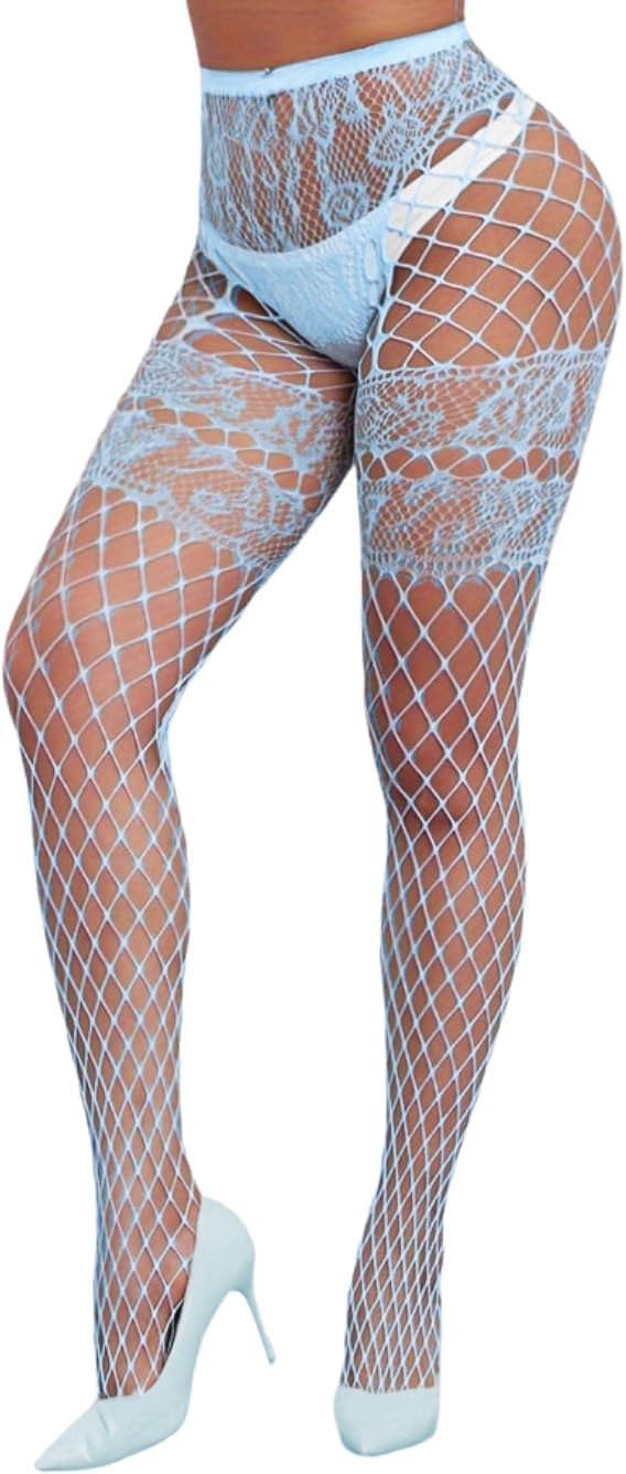Sexy Wide Fishnet Tights, Floral Lace Garter Stockings For Women, Fishnets Fish Net Fits 0-18
