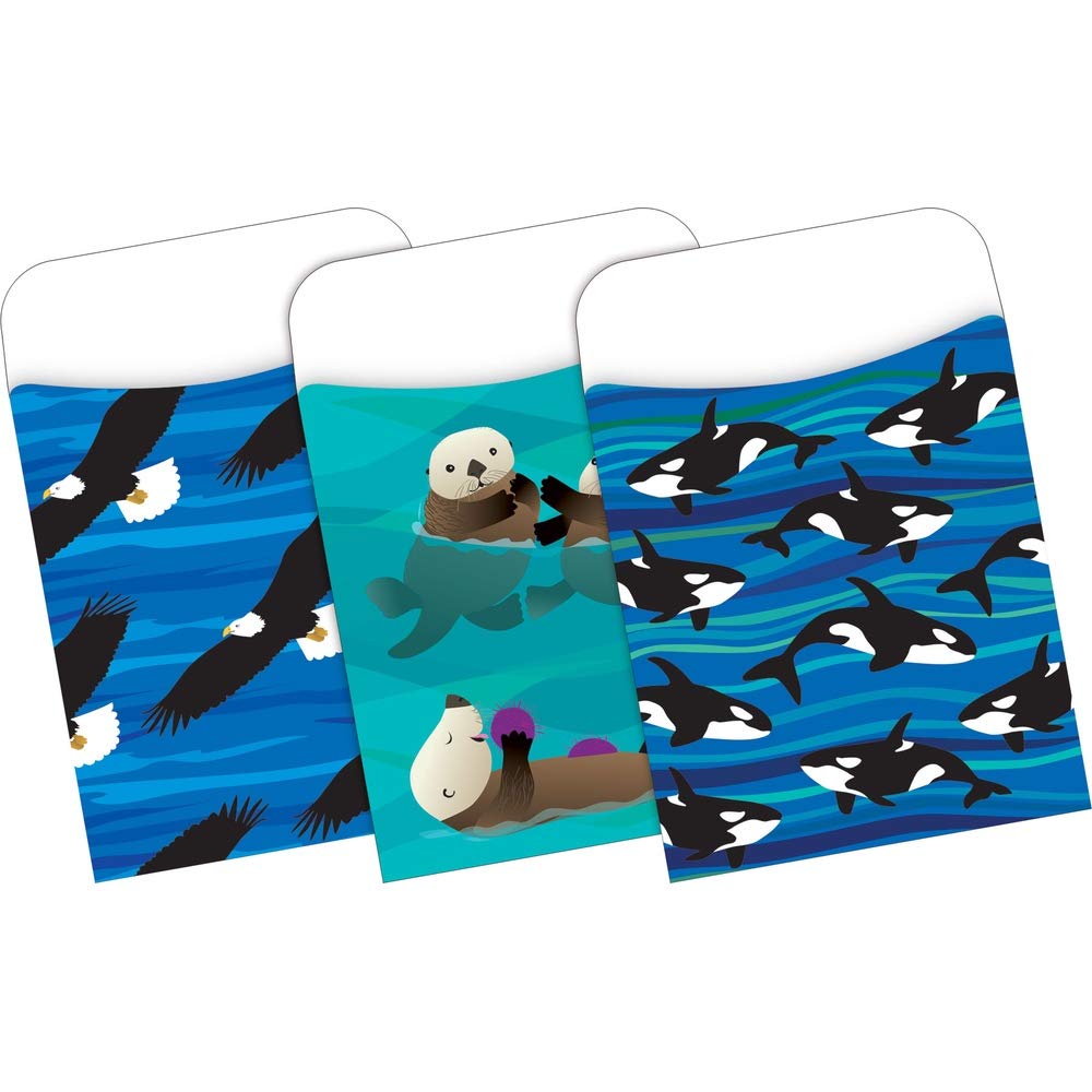 Peel & Stick Library Pockets, Sea & Sky, 3 Designs, Great for Holding Library, Index, and Flash Cards, Hall Passes, Recipes, and More! 3-1/2" x 5-1/8", 30 per Pkg (1277)
