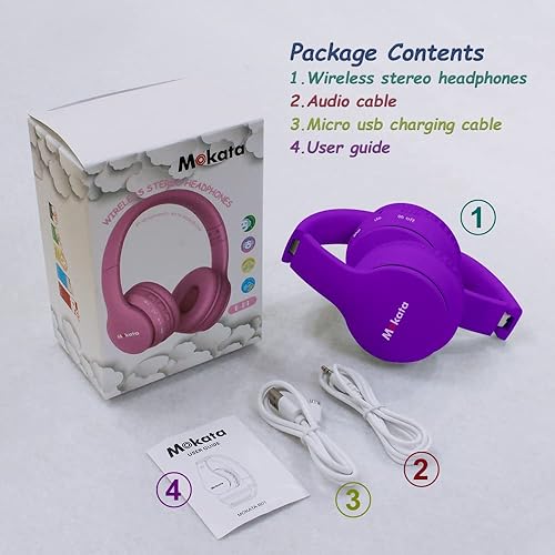 Miniatura 7 de Mokata Auriculares Bluetooth inalámbricoscon cable para niños, volumen limitado de 94110 dB sobre la oreja, plegable, protección contra el ruido,