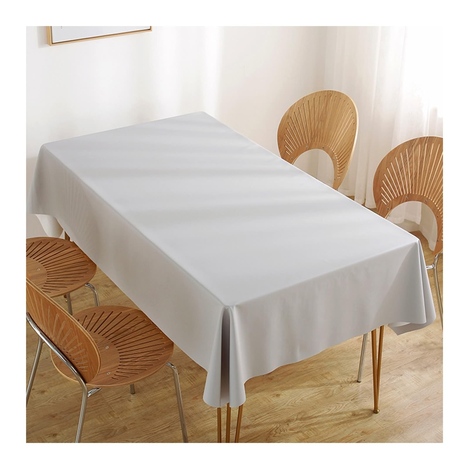 Rechteckige Tischdecken 150x150 cm, PVC Tischwäsche Abwaschbar Einfarbig Wasserdicht Tischdecke für Outdoor Party Küche, Hellgrau