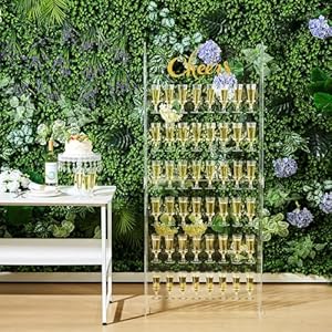 51 Pcs Champagne Wall 5 ft Acrylic 6 Tier Champagne Tower Champagne Wall Holder for Martini Cocktails Champagne Margarita Cups at Mimosa Bar Parties Bridal Shower Weddings Party