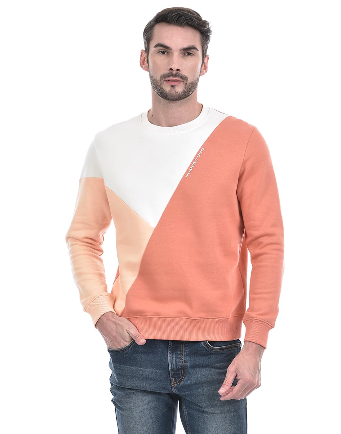 numero uno Men's Color Block Round Neck Suede Sweatshirt-picture-22