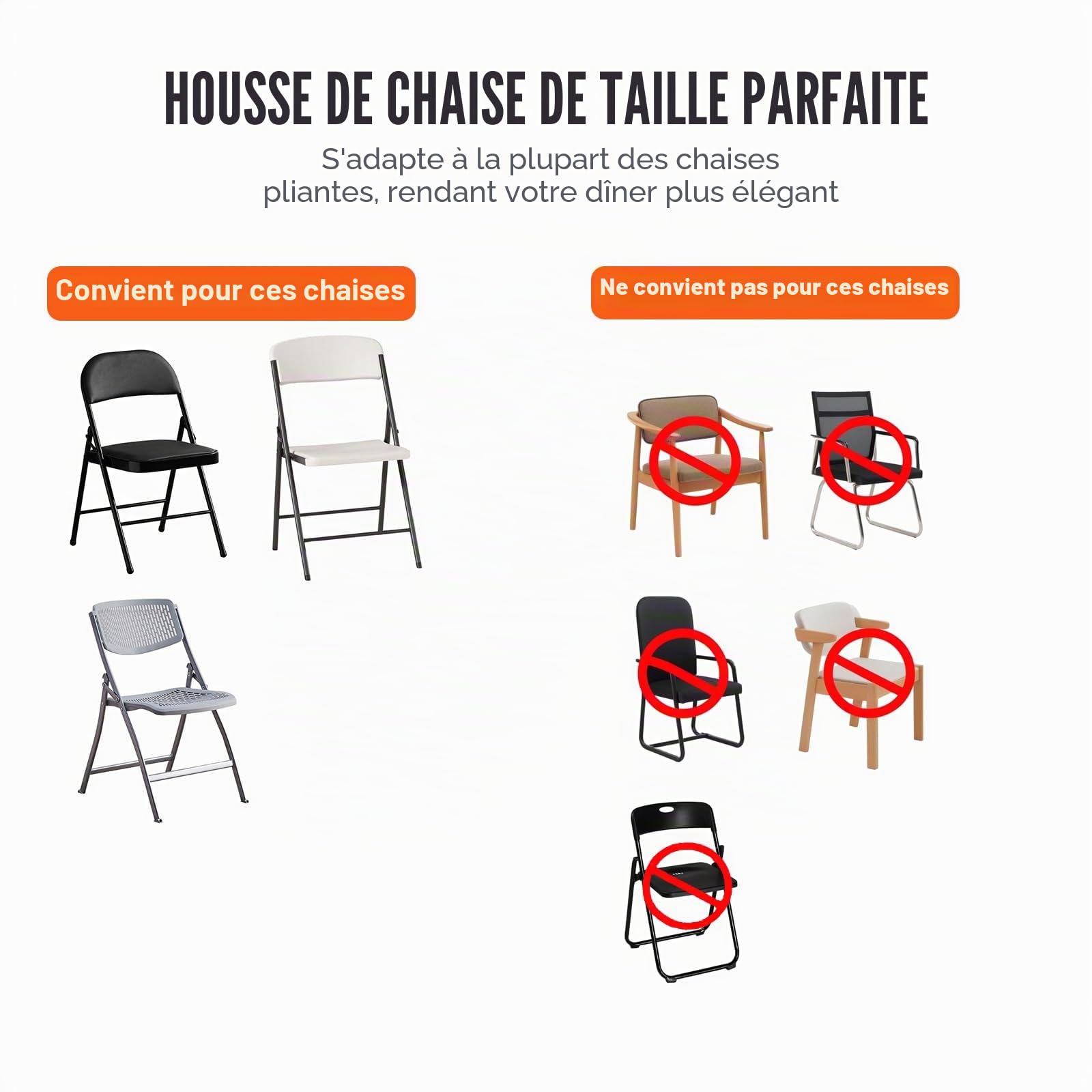 VEVOR Housses de Chaise Pliantes en élasthanne Extensible, 50 pièces, Protecteur de Chaise Universelle, Couverture Amovible et Lavable, pour Mariage, Vacances, fête, célébration, Salle à Manger, Noir