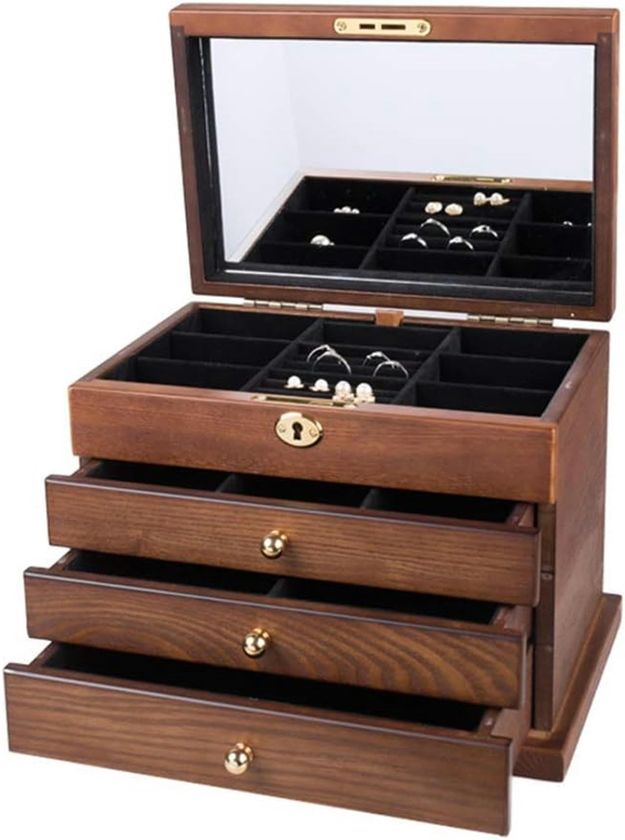 Boîte de rangement en bois CNPRAZ sur une coiffeuse moderne pour trier vos bagues