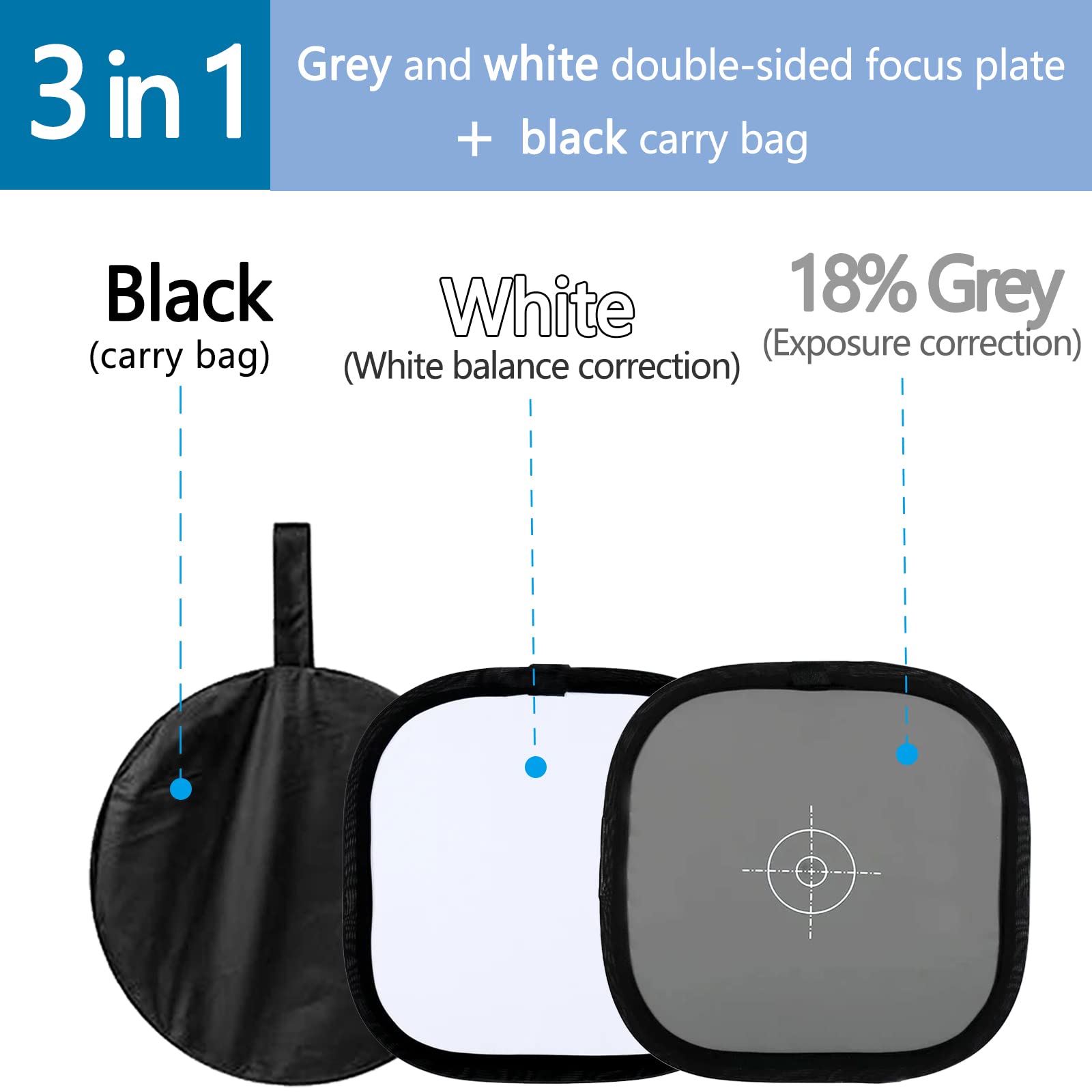 Grey White Balance Reference Card 30 cm Portatile Folding 18% Fotografico Borsa