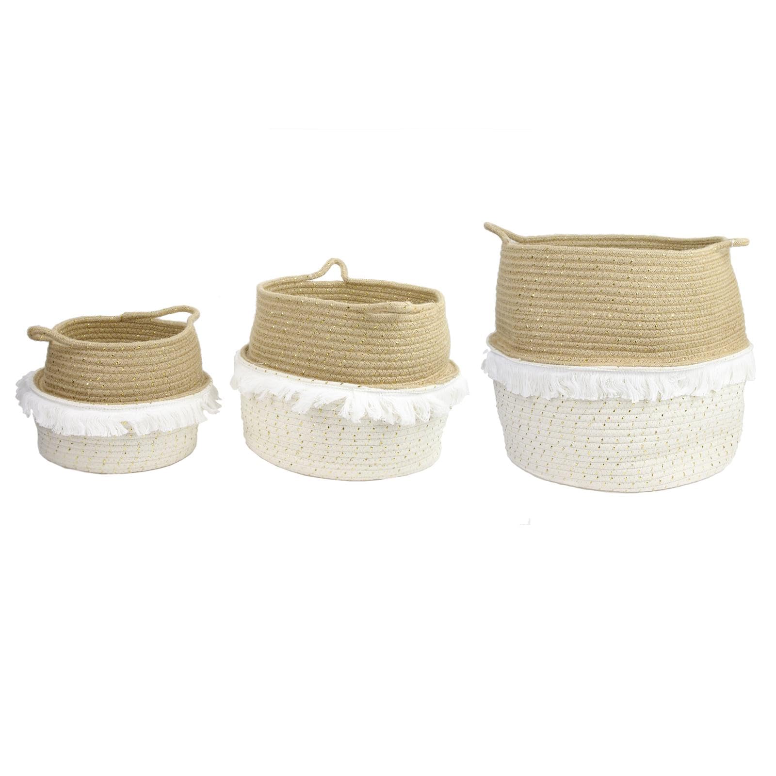 Totally Addict rg6123 cestas Almacenamiento a Flequillo, Textil, algodón, Blanco, Dorado, S, M, L, White, Gold - Image 3