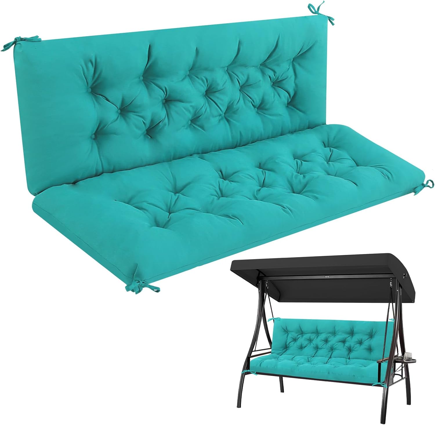 Porch Swing Cushions for Outdoor Furniture, Outdoor Swing Cushions 60in 2-3 Seater for Patio with Backrest and Ties, Thickened Replacement Bench Pad, 60x40 Inch Peacock Blue