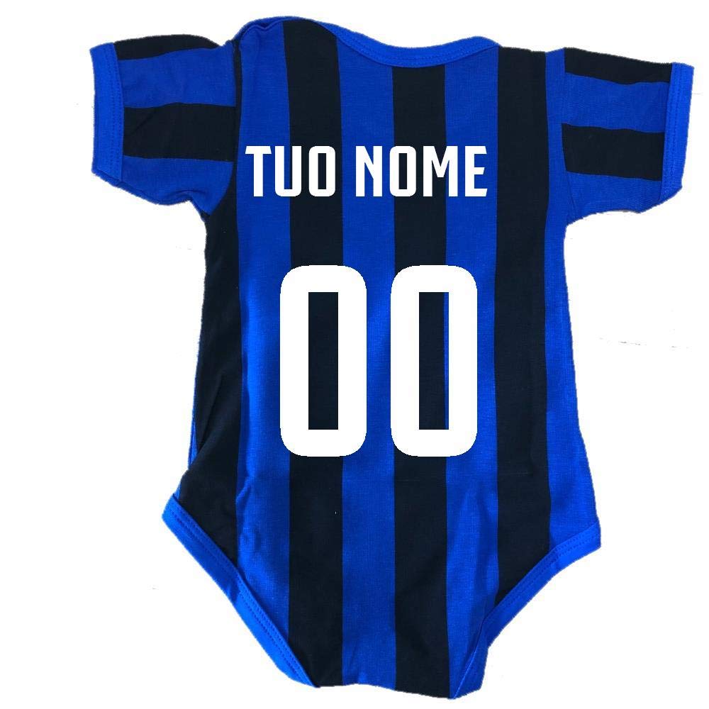 PELUSCIAMO Body Nero Azzurro Mamma Mi Ha Fatto Bello (o bella), Papa' Mi Ha Fatto Interista | Personalizzato Con Nome e Numero PS 32768-010