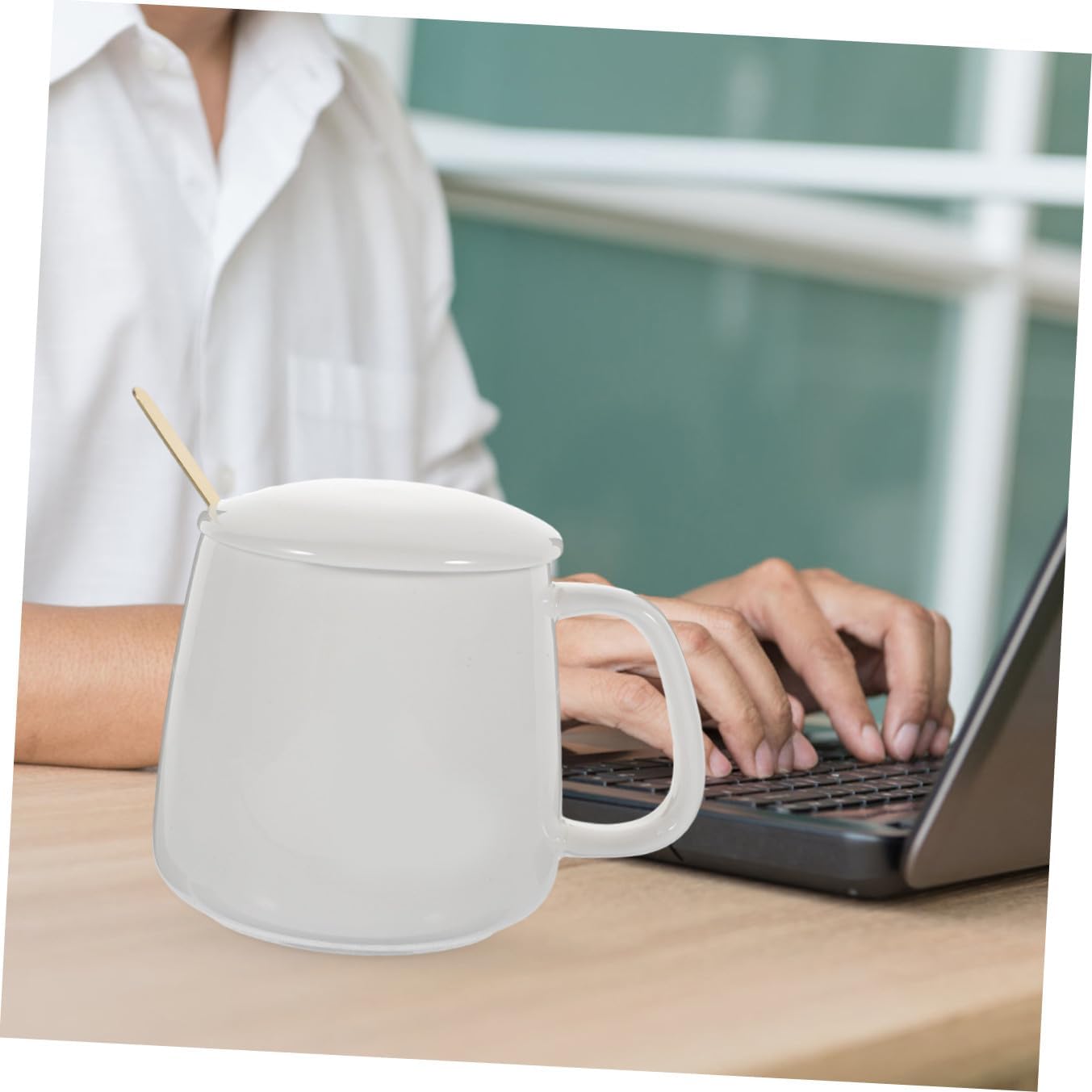 TIDTALEO Ceramic Cup Warmer Electric Mug Warmer with USB Thermostat Temperature Control for Home Office Desk Use in Light Beige