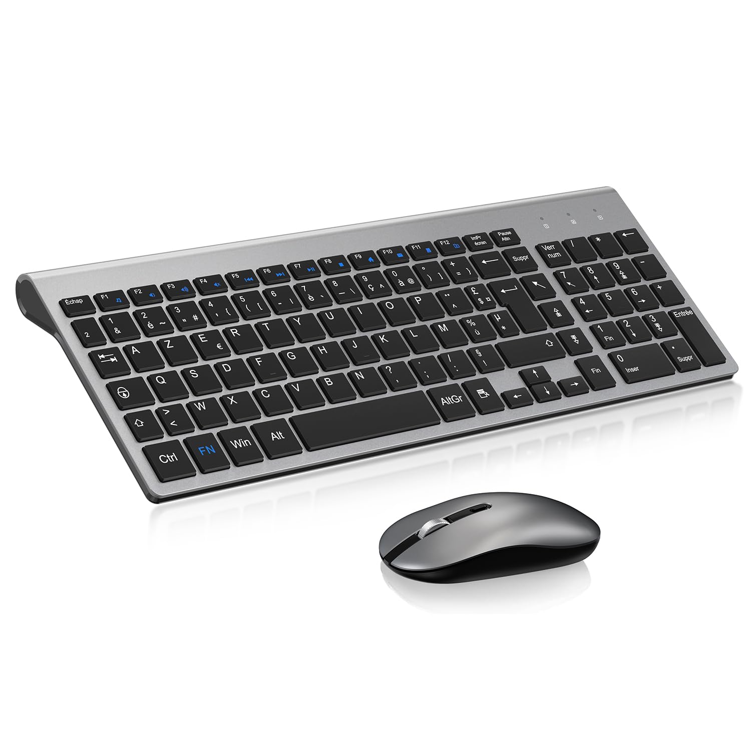 Ensemble Clavier et Souris sans Fil, cimetech Claiver AZERTY Français, Combo Clavier et Souris, Set Silencieux avec Récepteur Nano USB 2.4GHz, Compatible avec Windows/MacOS, Windows PC Laptop - Gris