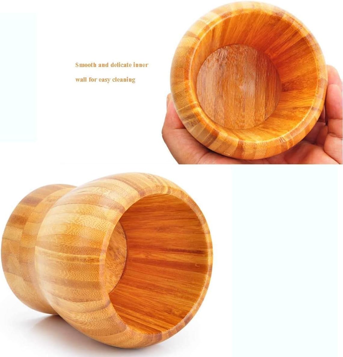 Bamboo Mortar and Pestle Press Mash Spices Herbs Garlic Pepper Guacamole Nuts Fruit Wooden Set