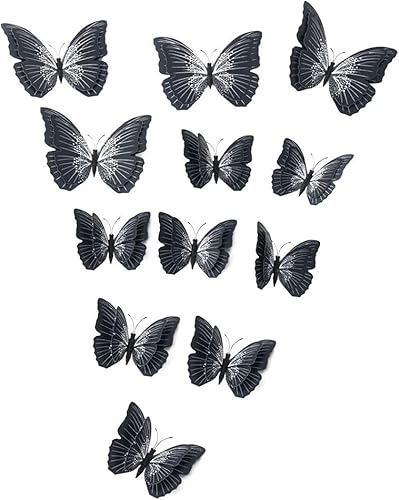 Miniatura 8 de uxcell 12 calcomanías de pared de mariposa 3D, calcomanías extraíbles de fresco, decoración de arte con doble ala para decoración de habitación del