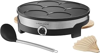 LAGRANGE Crêpière électrique, Fabrication française, 1500 W, Thermostat réglable, 7 mini-crêpes de 11 cm de diamètre, Plaque en fonte d'aluminium, poignées en bois, Tradi' Multi, 109015