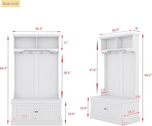 Miniatura 2 de LUMISOL Árbol de entrada con banco de almacenamiento y 4 ganchos, diseño 4 en 1, percheros con 4 ganchos para sala de estar, pasillo, color blanco