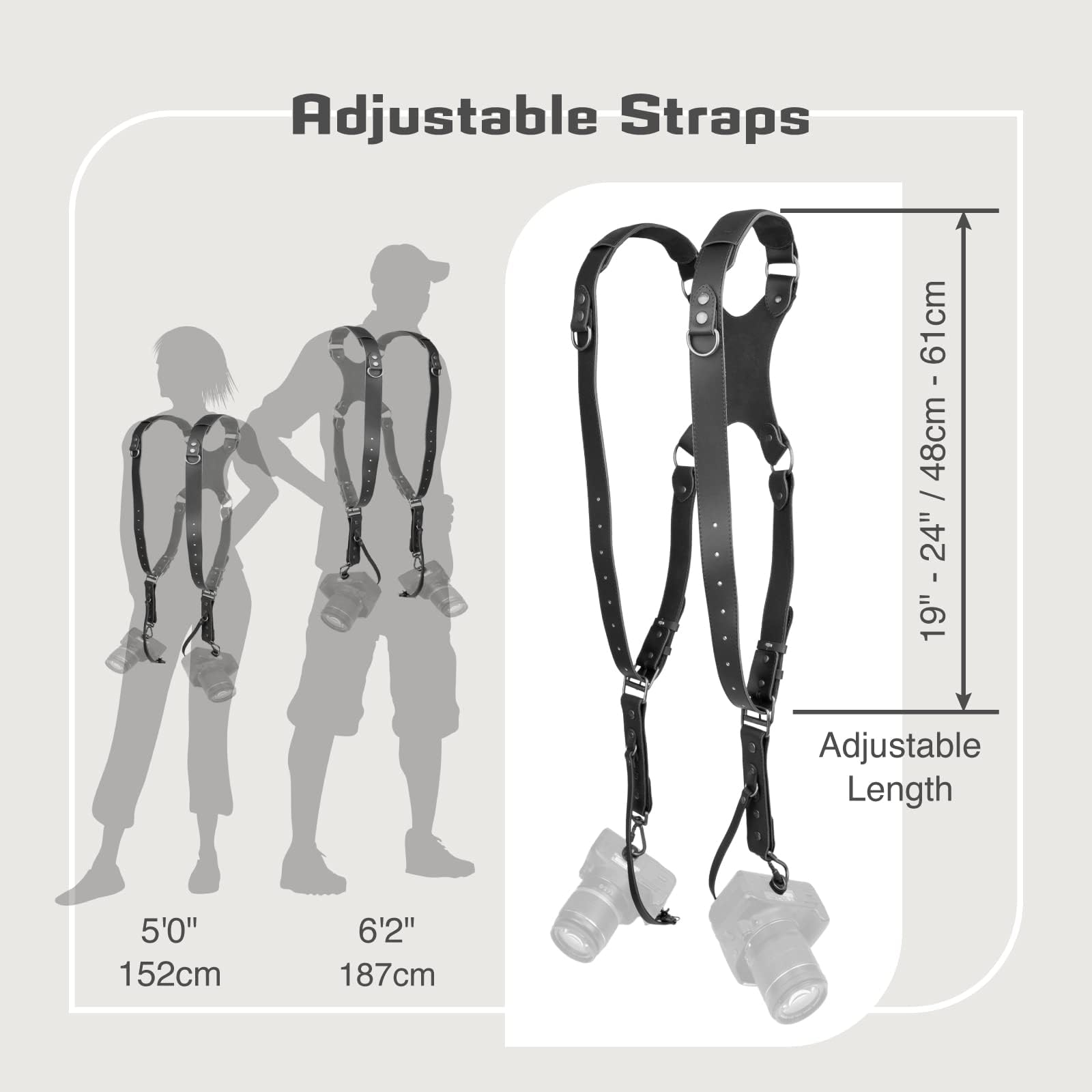 Camera Harness,Dual Shoulder Leather Camera Strap for Photographer,Camera Shoulder Strap for 2 Cameras Carrying for Men&Women, Multi Camera Gear for DSLR/SLR Strap