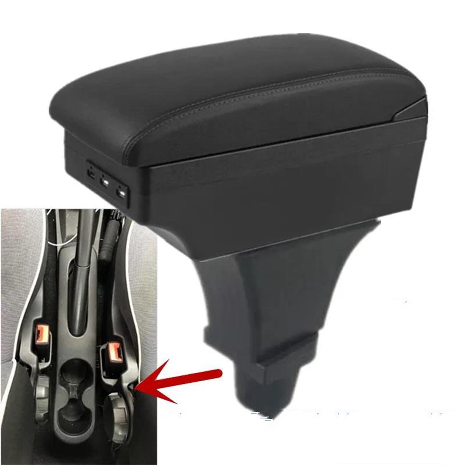 Box Bracciolo Con Supporto Multifunzionale Cuscino In PU Accessori Modifica Interni Auto Per Fiat 500 Per CRONOS Consolle centrale(A1 black line No USB)