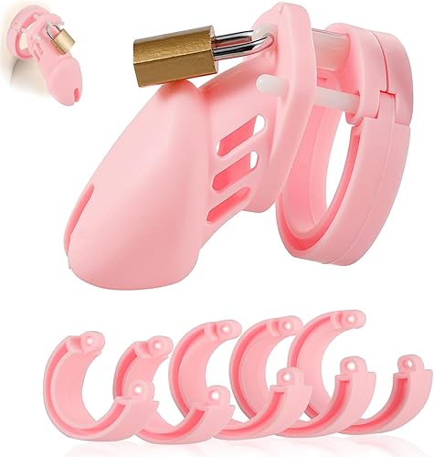 Chastity Cage - Juguete sexual de silicona para hombres con 5 tamaños de anillos y 4 cerraduras de código, 2 llaves y 1 juego de cerradura,