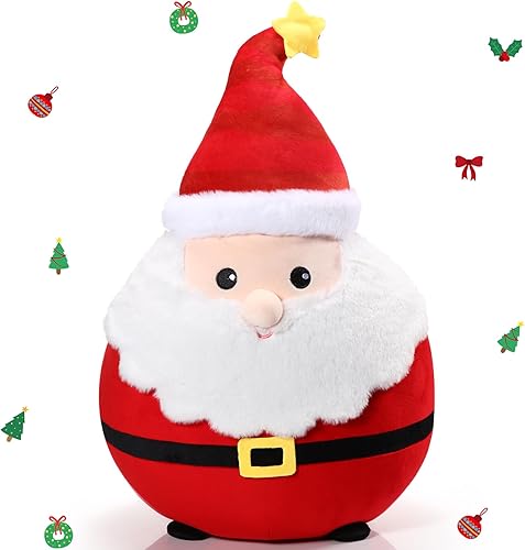 Huwena Almohada de felpa de Papá Noel de 14 pulgadas, regalo de almohada suave de Papá Noel, juguetes de almohada grande de Navidad para el hogar,