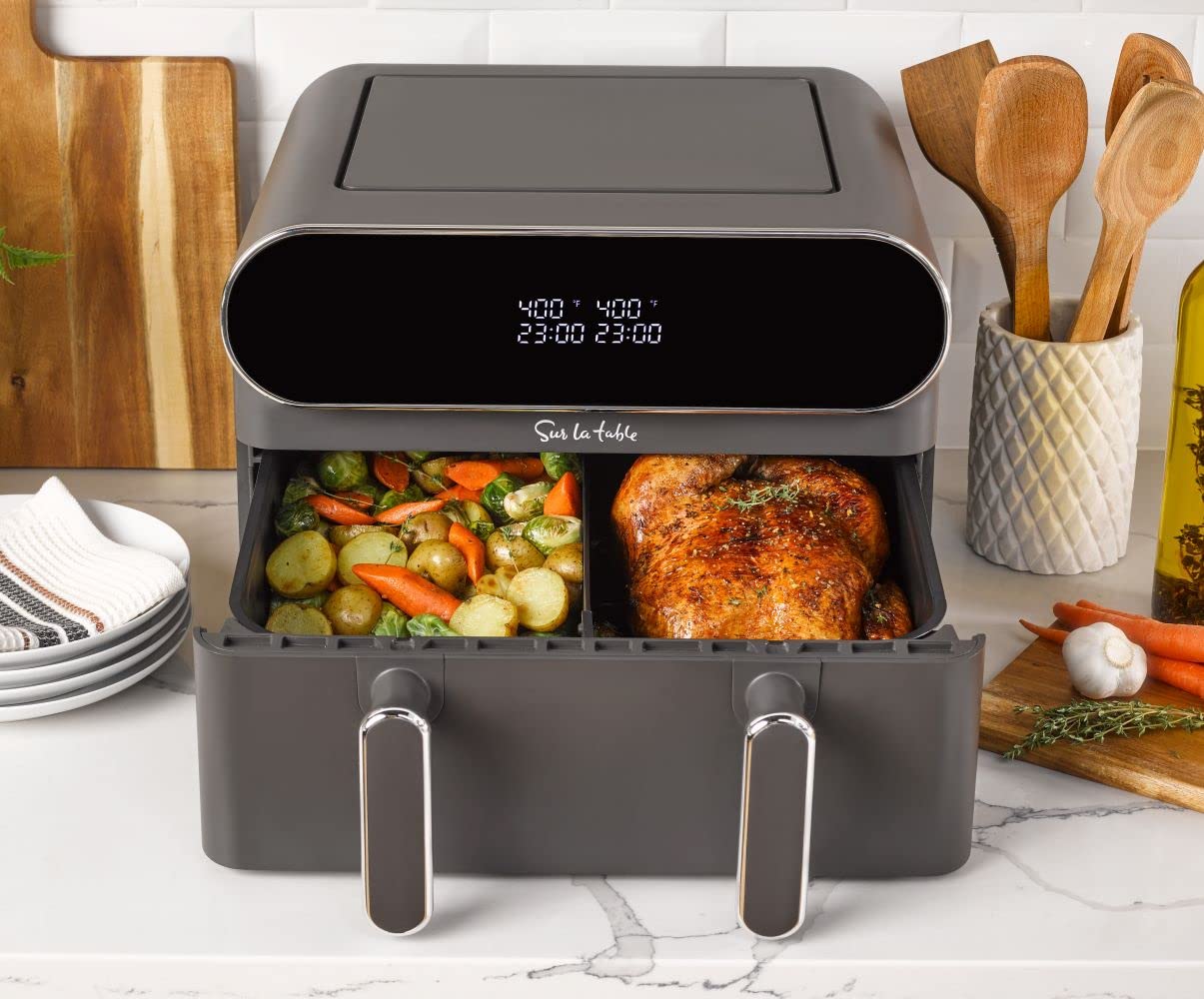 Sur La Table Digitale Luftfritteuse – 10,4 Liter, Mit Doppelkorb, Touchscreen, 4 Kochfunktionen (Air Fry, Grillen, Backen, Braten)