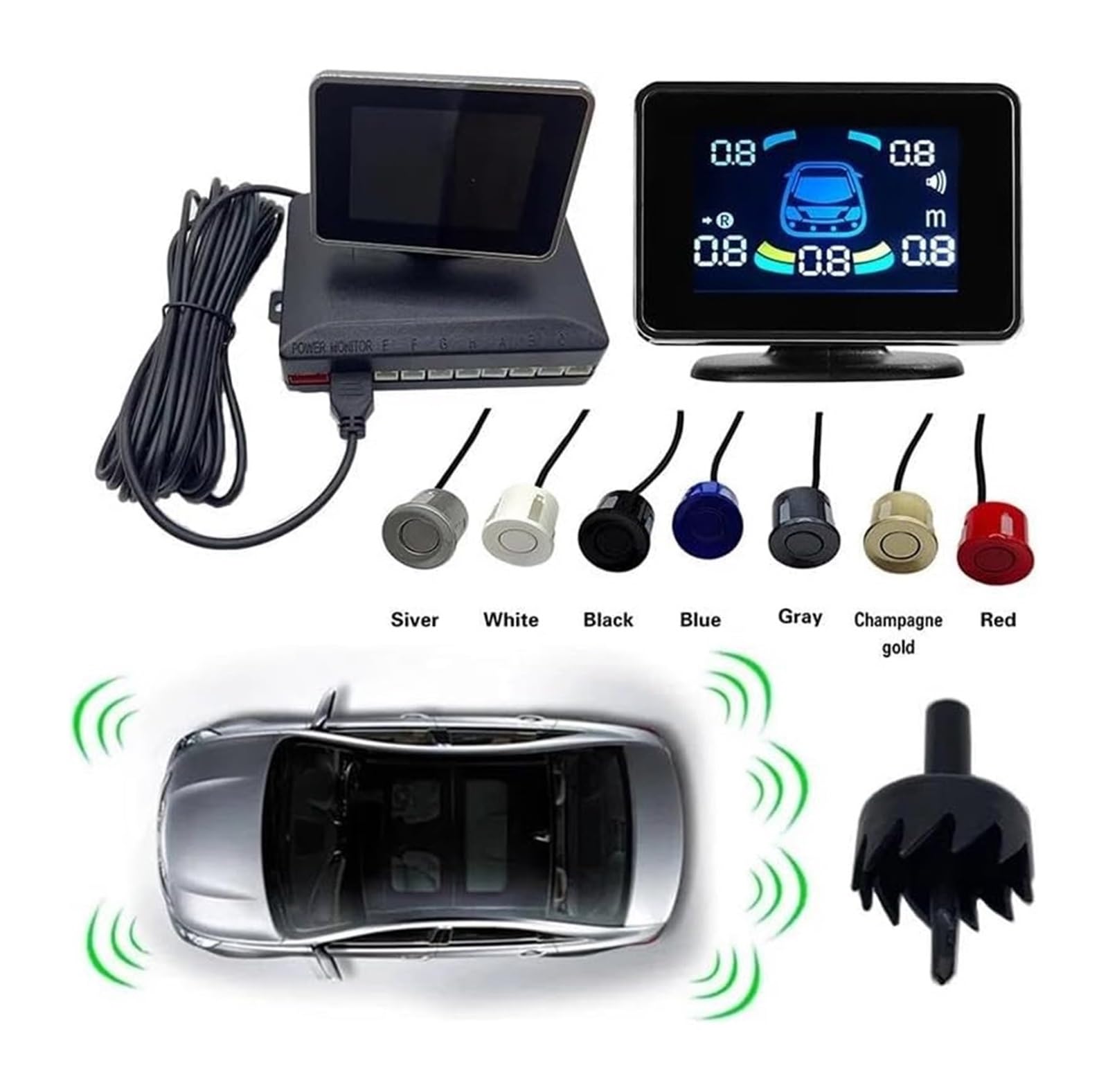 Sensor De Estacionamiento Sensor Aparcamiento Radar Marcha Atrás Trasero Coche Detector Electrónico Parktronic Kit Asistencia(Oro,4)
