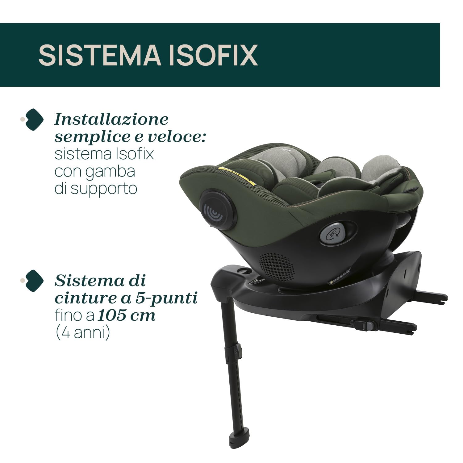 Chicco Seat105 I-Size, Seggiolino Auto Omologato ECE R129/03, Girevole A 360°, Reclinabile in 6 Posizioni, Installazione Semplice e Veloce, Riduttore Incluso, 40-105 cm, Gruppo 0/1/2, da 0 a 4 Anni