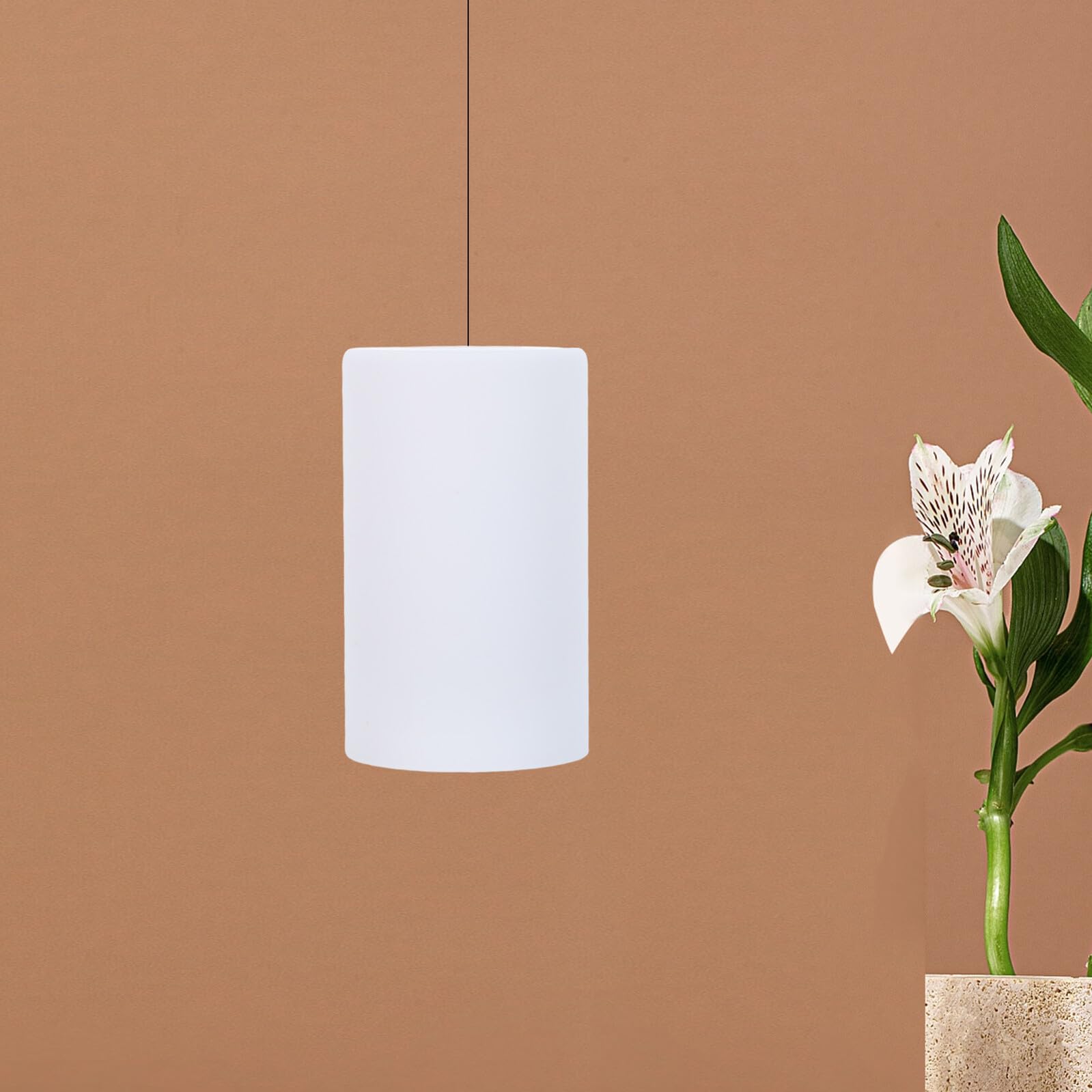 IMIKEYA Paralume cilindrico in vetro latteo per lampade da tavolo e a sospensione diametro 90 mm, altezza 150 mm, base E27, set di 2 pezzi ricambio per illuminazione