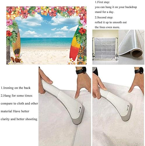 Miniatura 8 de Telón de fondo de playa de Hawaii de verano de 7 x 5 pies, Aloha con palmera tropical, cielo azul, océano, tabla de surf, fondo de fotografía