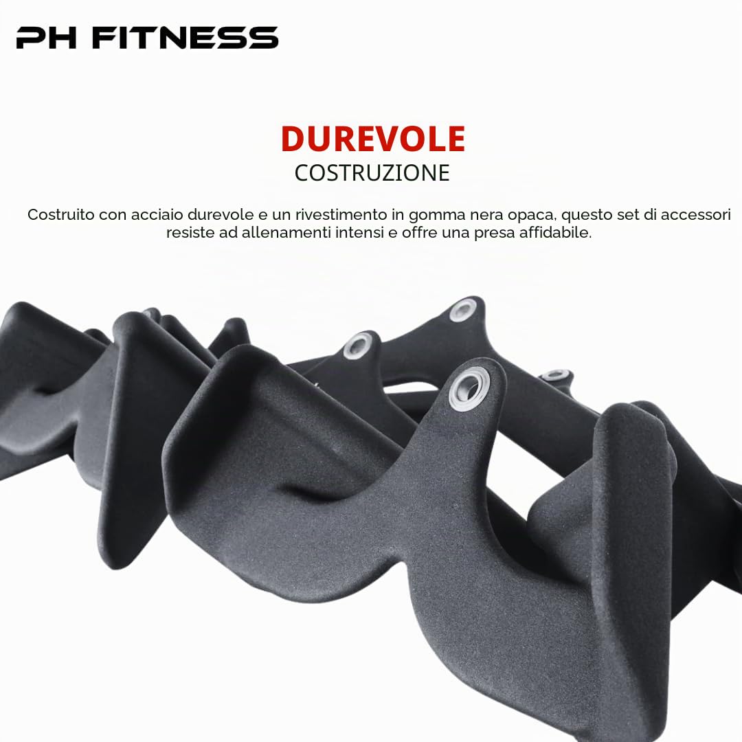 PH Fitness Set Multi Grip [5 Maniglie] – Maniglie Versatili per Lat Pulley e Rematori – Barra Fitness Regolabile con Antiscivolo in Schiuma – Ideale per Home Gym e Allenamento Forza
