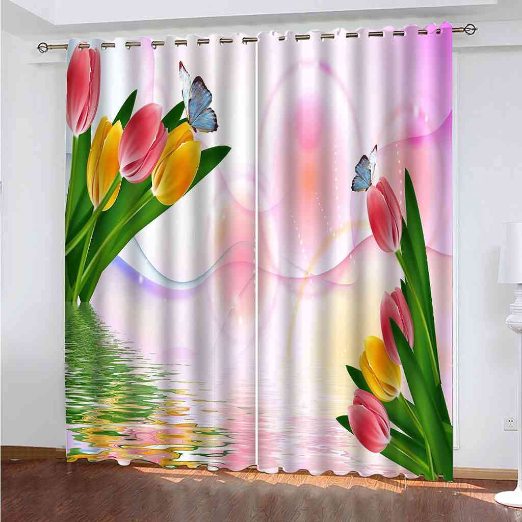 Rideaux de fenêtre pour chambre et cuisine occultants motif papillon sur fleur
