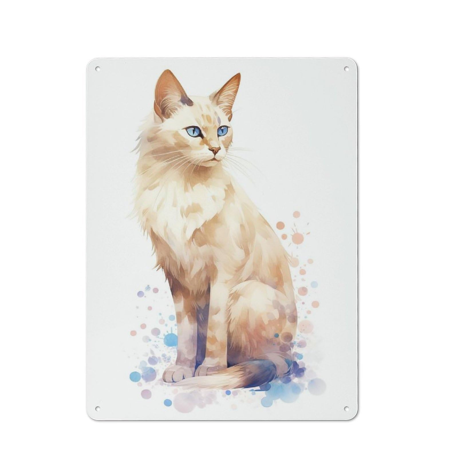 Junmoney Style-3 Balinese Cat Watercolor Rustic Metal Sign 40X30cm For Café Or Restaurant, Suited To Café Owners And Decorators