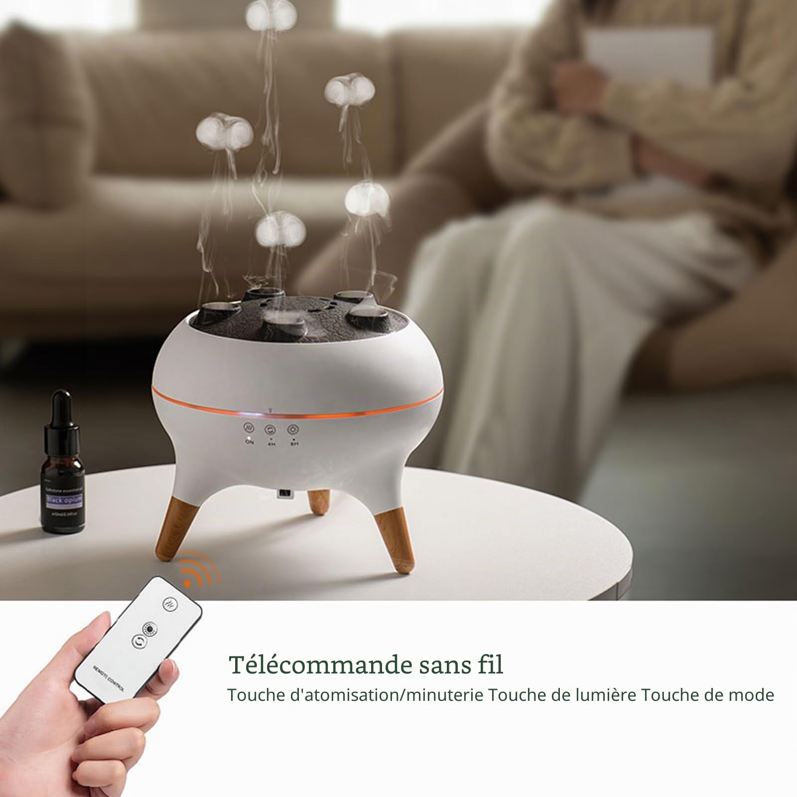 Diffuseur d'arômes de méduses dynamiques équipé d'un éclairage d'ambiance à dégradé de 7 couleurs, télécommande, capteur sonore dynamique et plusieurs humidificateurs à brume, capacité de 250 ml, pour