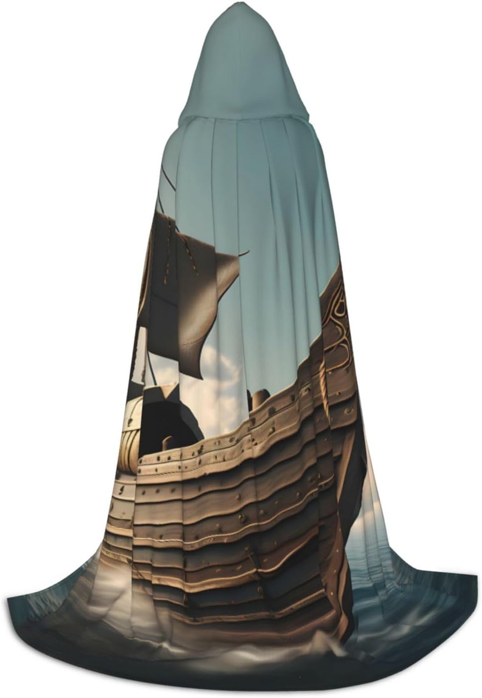 Old Viking Boat Print Renaissance Hooded Cloak Costume Clothes Halloween Medieval Costume Cape for Women Men