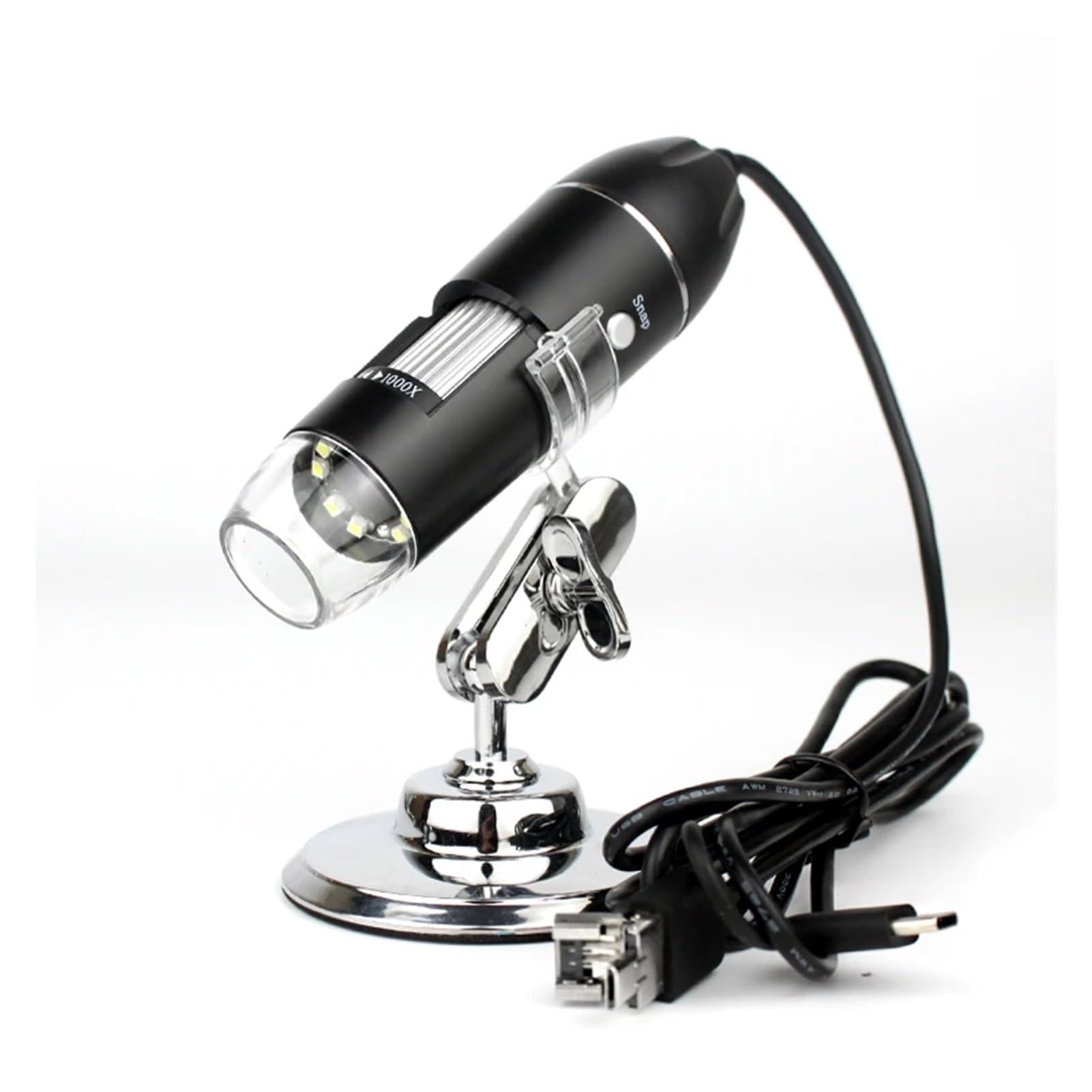 Cámara microscópica USB 1600X, microscopio Digital portátil, Lupa, Interfaz USB, endoscopio electrónico con 8 LED con Soporte(WiFi 1000X)