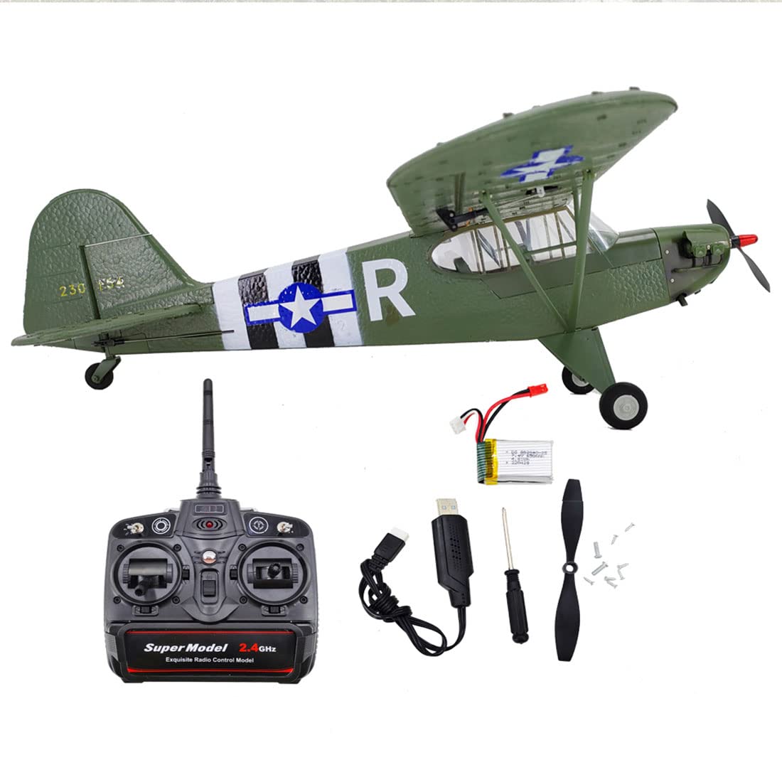 Samolot RC 1/16 WWII Cub RC samolot do latania na świeżym powietrzu i zabawy w klubie, stabilizowany żyroskopem 4-kanałowy bezszczotkowy samolot wojskowy - łatwa kontrola, trwały EPP, długa
