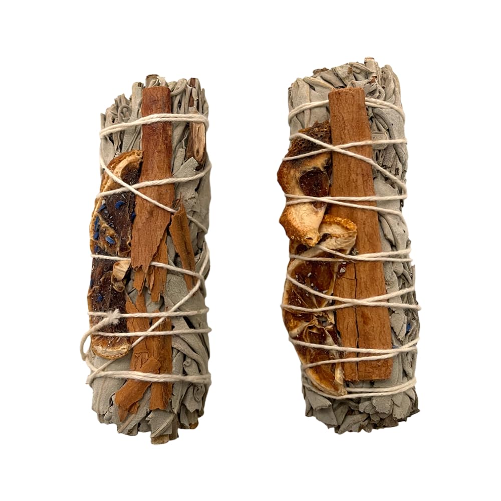 Smudge Stick, White Sage, Cinnamon and Orange 4", Pack of 2