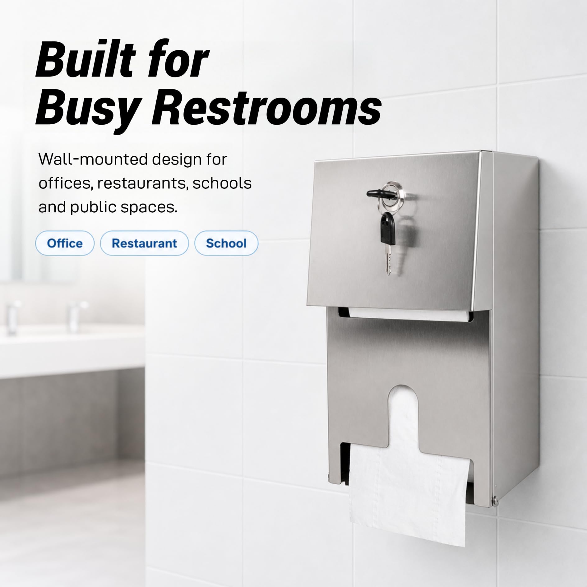 Dispensador comercial de papel higiénico de doble rollo, dispensador de pañuelos de acero inoxidable resistente con cerradura, dispensador automático de toallas de papel sin contacto con estante para