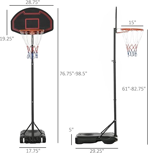 Miniatura 7 de Soozier Soporte de aro de baloncesto portátil, sistema de baloncesto ajustable en altura con tablero trasero de 29 pulgadas y ruedas para uso en
