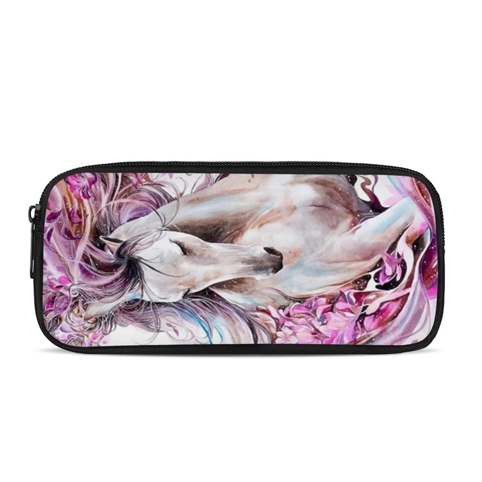 COEQINE Pencil Bag Stationery Bag Large Capacity Pencil Case with Zipper for Students Cool Pen Bag for School Office Print Floral Horse — image 1