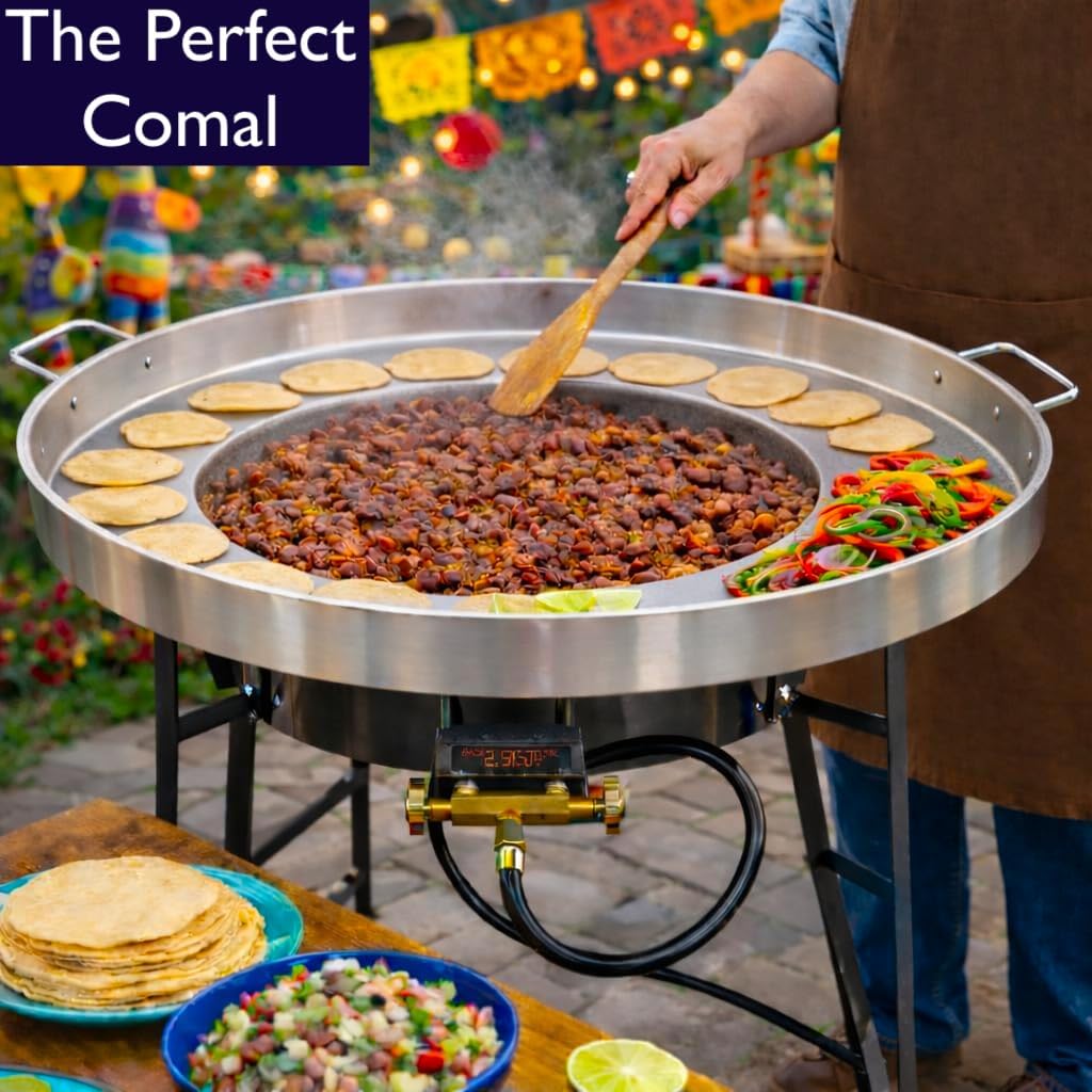 23" Stainless Steel Comal-Discada Tacos Fry Bowl-Heavy Duty Concave Wok-Fajitas Pan
