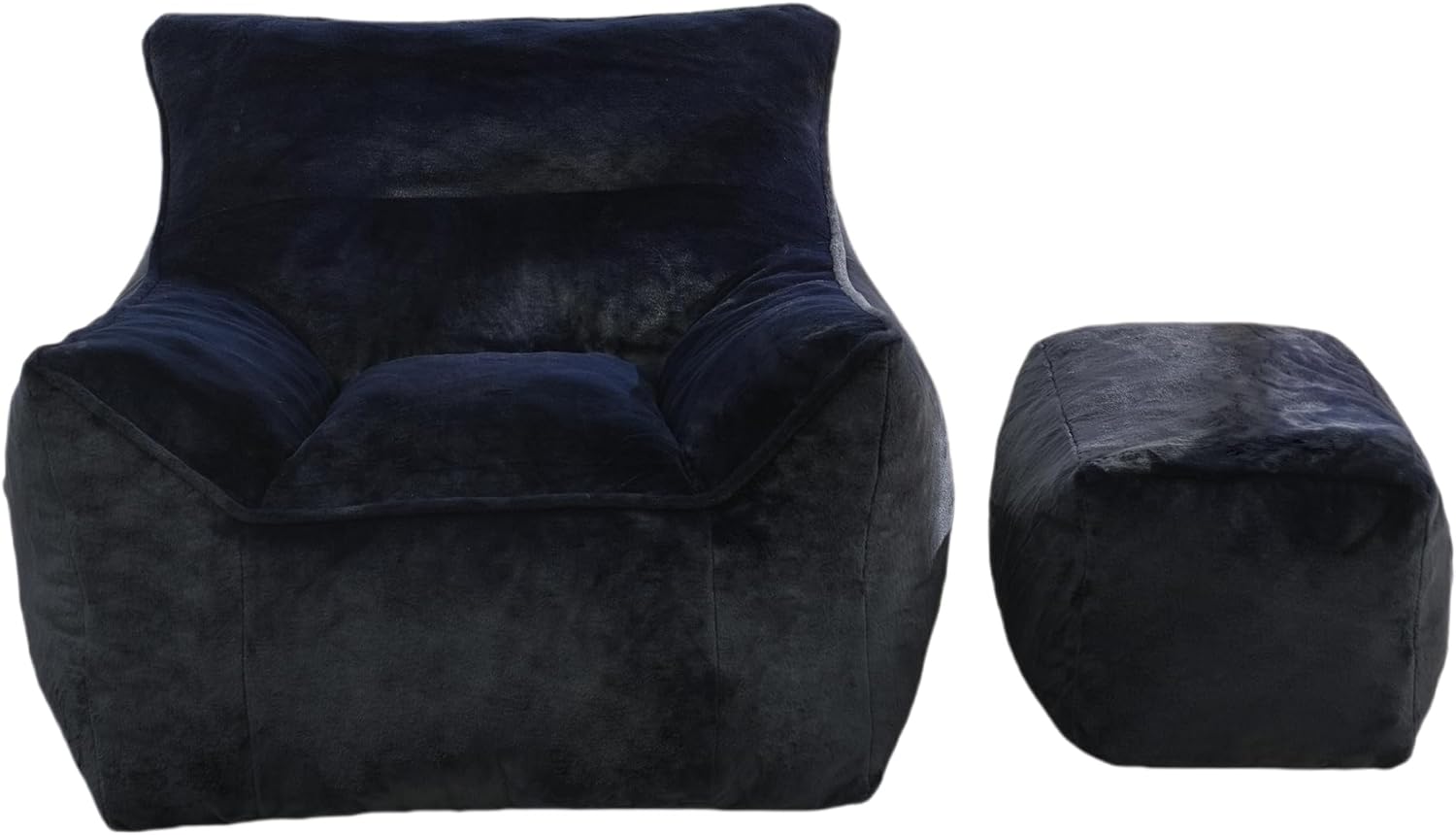Bean Bag Chair, Big Beanbag Chairs with Ottoman, Stuffed Beanbag Chairs with Filling, Bean Bag Chair with Filler for Living Room (Faux Fur in Dark Blue, 38.15" W x 40" D x 30" H)